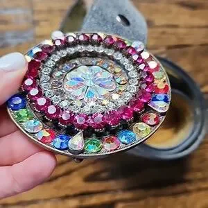 Cochni Rhinestone Rainbow Leather Belt. NEW! Rainbow Rhinestone Belt - Etsy main image 3